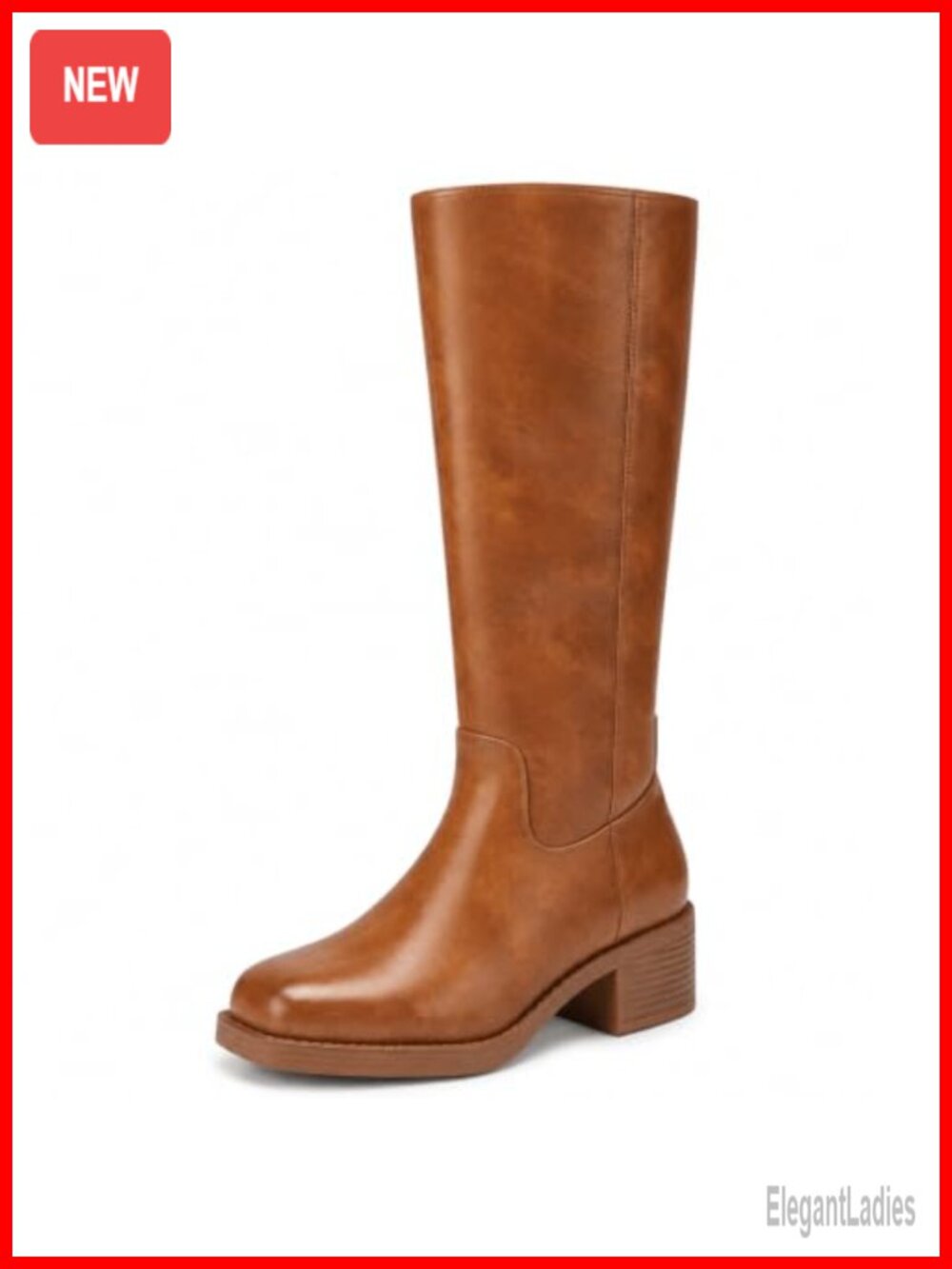 Wide Calf Knee High Boots Faux Leather Square Toe Block Heel Womens